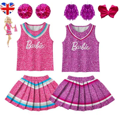 Kids Girls Barbie Princess Costume Cheerleader Fancy Dress Vest+Skirt Outfit Set • £3.69