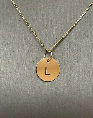 Dainty 14K Yellow Gold   L  Initial Round Pendant Necklace 16-18  • $299