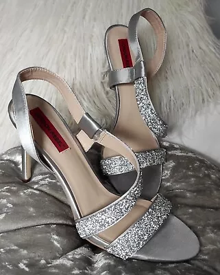 Women's London Rebel Silver/Glittery Party/Evening High Heel Shoes Size 8 • £3.99