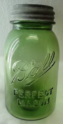 Vintage Ball Perfect Mason Olive Green Quart Fruit Jar W Zinc Lid #1  • $169.99