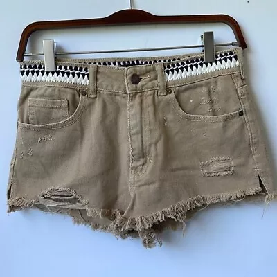 PS Erin Wasson Womens Tan Woven Denim Cut Off Jeans Shorts Size 26 • $22