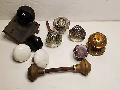 Lot 10 Vintage Door Knobs - Glass Brass Stone - Various - See Pics • $26.99