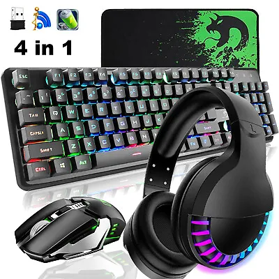 $110.99 • Buy Rainbow LED Backlit Gaming Keyboard Mouse And Headset Sets Rechargeable Wireless