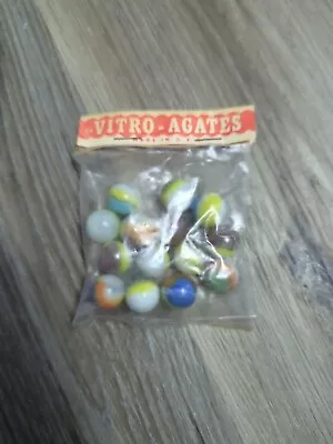 Vintage Sealed Bag Of 14 Vitro- Agate Marbles Various Colors USA • $24.99