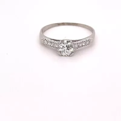 Vintage Platinum European Cut Diamond Center With Round Single Cut Diamond Ring • $1499