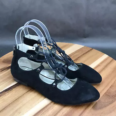 A.n.a Black Lace Up Zip Up Faux Suede Flats Shoes Womens Size 6 • $7.87