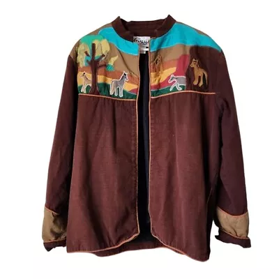 GIRASOL X VINTAGE 80's Embroidered Applique Horse Donkey Sunset Jacket XL • $128.99