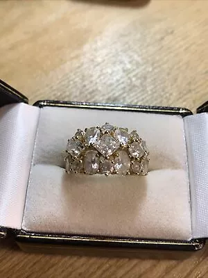 14ct 14k Gold 585 Ring QVC DZ CZ Size N Diamonique Cubic Cluster Solitaire 6.25g • £199.99