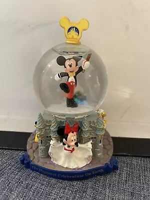 WDW Disney MINI Snow Globe The Happies Celebration On Earth Mickey Mouse Fab 5 • $18.95