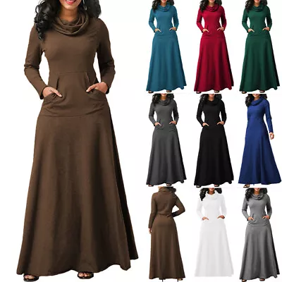 💙Womens Hig-Neck Maxi Dress Ladies Casual Long Sleeve Swing Dresses Plus Size✿ • $27.60