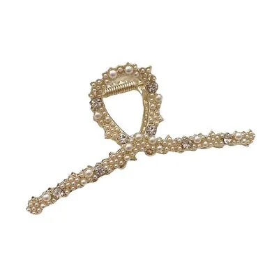 Gold Metal Double Row Pearl And Rhinestones Hair Claw • $16.19