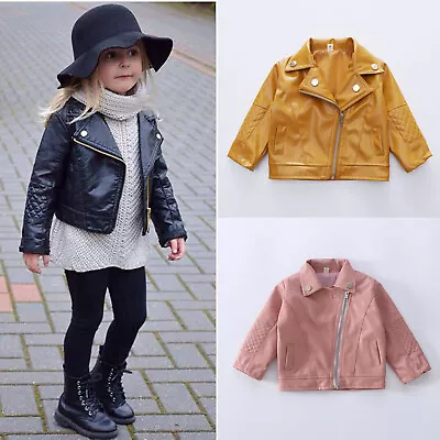 Autumn Winter Kids Baby Boys Girls Leather Jacket Short Overcoat Clothes Outwear • £17.99