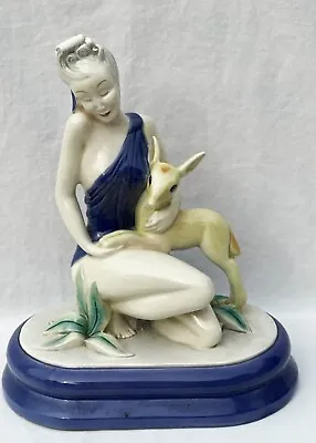 $99.99 • Buy Vintage Goldscheider Art Deco  Woman With Fawn  Figurine By Gibbons, RARE