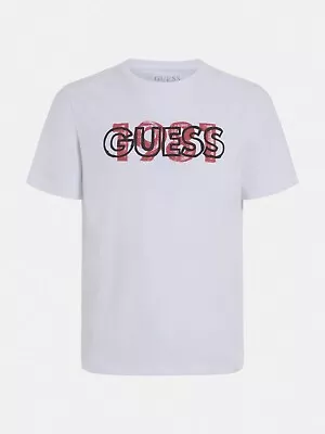 GUESS Men's T Shirt M2GI09J1311 Front Logo Print  White  Red 1981 • £33.99