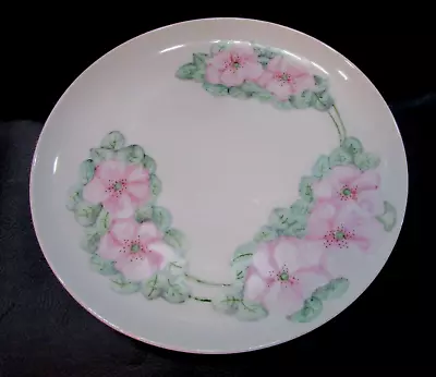 Vintage  Hand Painted Pink Wild Prairie Rose White Porcelain 8  Luncheon Plate • $25