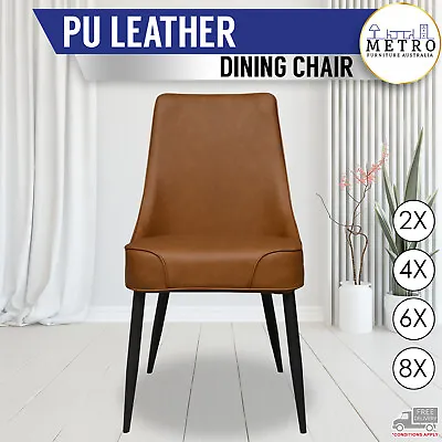 Set Of 2 4 6 8 PU Leather Padded Seat Dining Chairs Metal Legs Tan Black • $1592