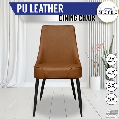 Set Of 2 4 6 8 PU Leather Padded Seat Dining Chairs Metal Legs Tan Black • $1592