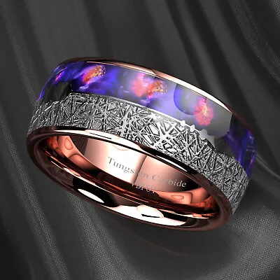 Mens Tungsten Ring Rose Gold Plated Purple Agate Meteorite Arrow Band Ring VBFOT • $12.69