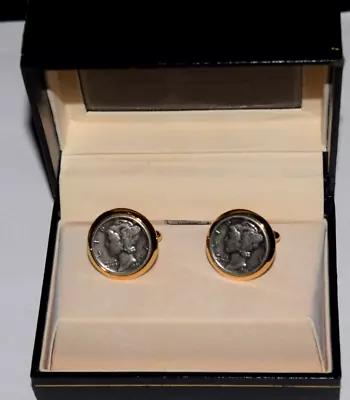 VINTAGE  GEOFFREY BEENE 1943 Mercury Dimes Cuff Link Set Brand New In Orig Box • $38.88