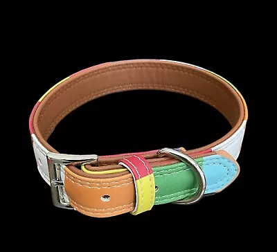 Rainbow Faux Leather Dog Collar Soft & Adjustable Male Or Female M-L Dog NWOT • $12.99