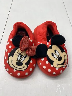 Mickey & Minnie Mouse Red White Polka Dot Slippers Shoes Toddler Size 9-10 * • $10