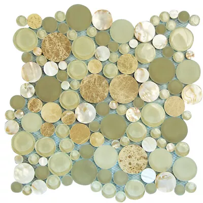 Mosaic Glass Tile Agata Circles Shell Kitchen Shower Fireplace Backsplash Beige • $384.47