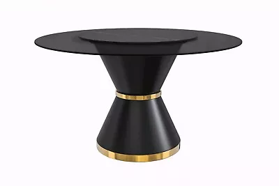 LeisureMod Qorvus Round Dining Table With 60  Top And Black/Gold Pedestal Base • $1380