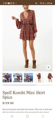 $75 • Buy Spell And The Gyspy Kombi Spice Mini Skirt Sz M EUC Boho Floral