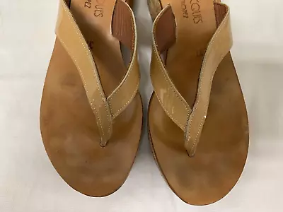 K Jacques St Tropez 6.5 Us 37 Eu Tan Flip Flop Sandal Cork Heel 2.5  Open Toe • $28.88