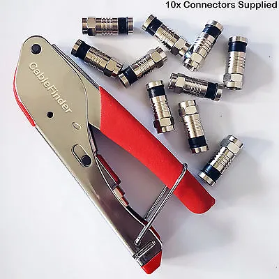 F Type Compression Tool & 10x RG6 Connectors Coaxial Crimping Crimper Sky Screw • £23.49