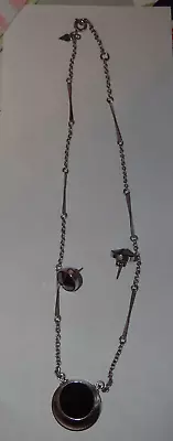Vintage Sarah Coventry Black Rivoli Hematite Stone Pendant Necklace & Earrings • $15