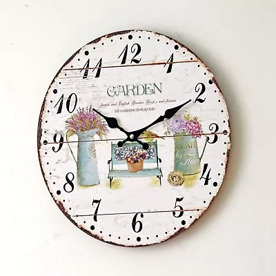 Shabby Chic French Country Garden Vintage Rustic Retro Style Wall Clock MDF Gift • £9.99