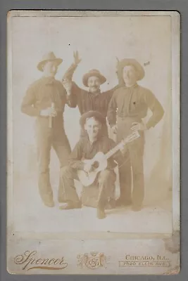 Fort Sheridan Illinois Co. B 15 Infantry 4 Friends W/ Guitar Identified 1896 • $16.50
