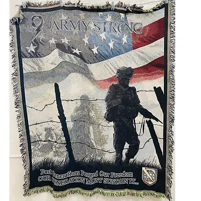 Army Blanket With Logo Woven Fringe Strong Past Generations Forged Freedom Flag • $46