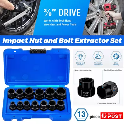 Impact Bolt & Nut Remover Set Nut Extractor Socket Bolt Remover Tool 13-Piece AU • $31.49