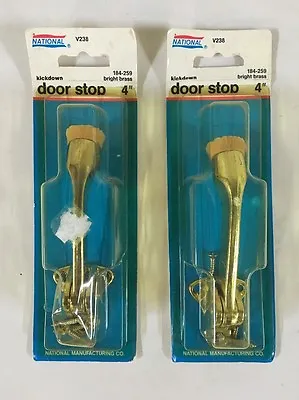 2-Door Stops 4  Brass Finish Kickdown Holder By National Vintage NOS Made Tiawan • $12.95