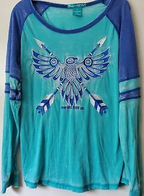 Cowgirl Tuff Co. Eagle Long Sleeved Aim High Embroidered T Shirt Size L Western • $12