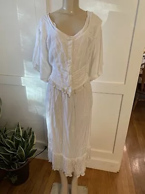 Vtg 80s CHANNA Hippie Embroidered Fringe Ivory Dress India Plus Sz 3X 54” Bust • $45