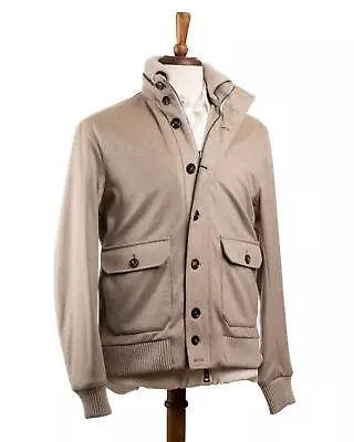 Kired By Kiton NWT $3750 Beige Cashmere 'Sergio' Bomber Jacket Coat (50 IT) M • $1149.95