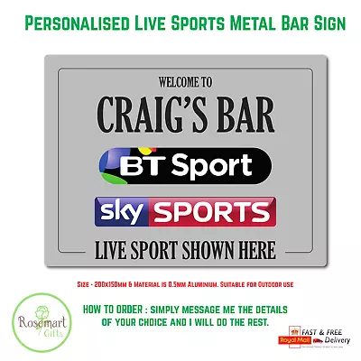 Personalised Bt Sports Sky Sports Bar Sign Metal Plaque Pub Man Cave Shed Beer  • £4.99