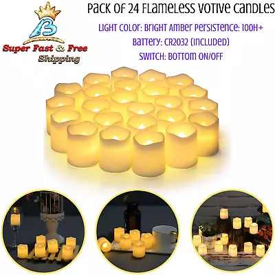 Flameless Votive Candles LED Flickering Warm White Light Realistic Pack Of 24 • $28.80