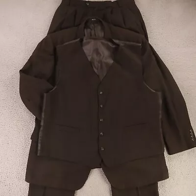 VINTAGE 3 Piece Suit 2XL 2XLT Brown 100% Wool Jacket Pants Vest Bios 52L 36x34 • $69.97