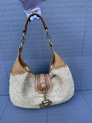 Coach F13374 Bleeker Straw Millie Shoulder XL Tote Bag With Tan Leather Accents • $37.99