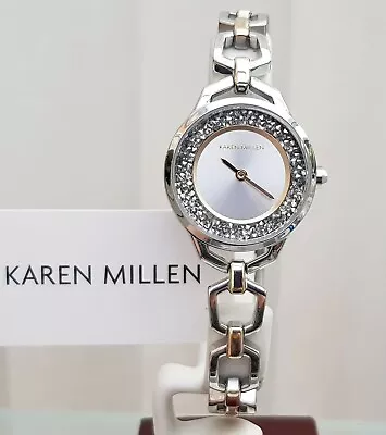 New KAREN MILLEN Silver Bracelet Ladies Watch Silver Shimmer Dial RRP £189(KM53 • £69.99