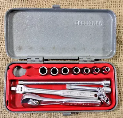 Craftsman Ratchet Socket Set 1/4  Drive =V= Metal Box Vintage Sears Tool USA VG • $49.95