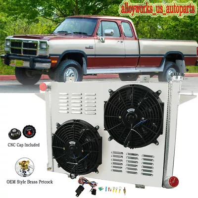 4 Row Radiator Shroud Fan Kit For 1991-93 Dodge D250 D350 W250 W350 5.9L Cummins • $298.99