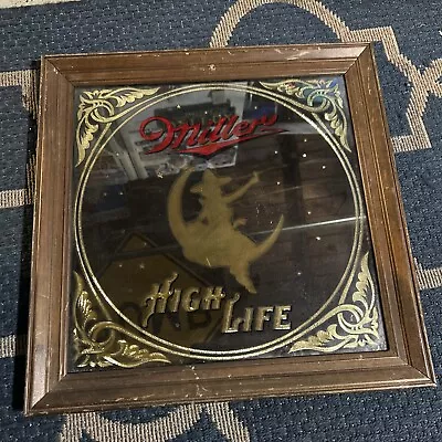 VTG 1980 Miller High Life Beer Advertising Mirror Sign Girl On The Moon 19”x19” • $39.95