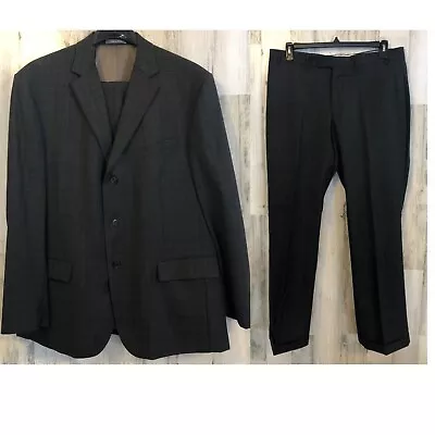 Oscar De La Renta Profile Mens 2 PC Suit 46R Charcoal Gray Wool Jacket Pants • $33.98