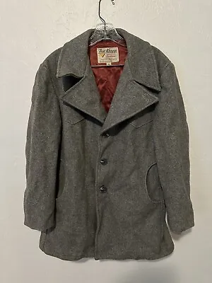 Vintage Fox Knapp Wool Peacoat Pea Coat Mens 42 Gray Made USA • $44.99