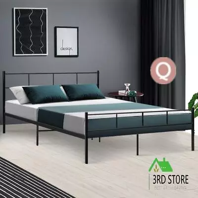 Metal Bed Frame Queen Size Platform Foundation Mattress Base SOL Black • $103.50